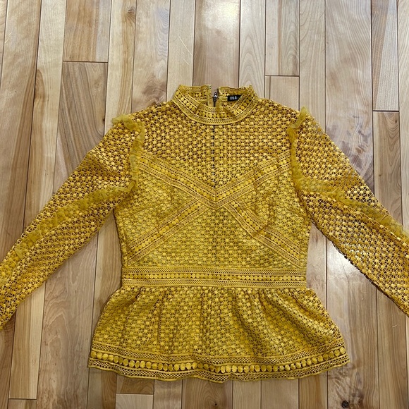 Ina Tops - Ina Mustard Yellow Lace Blouse